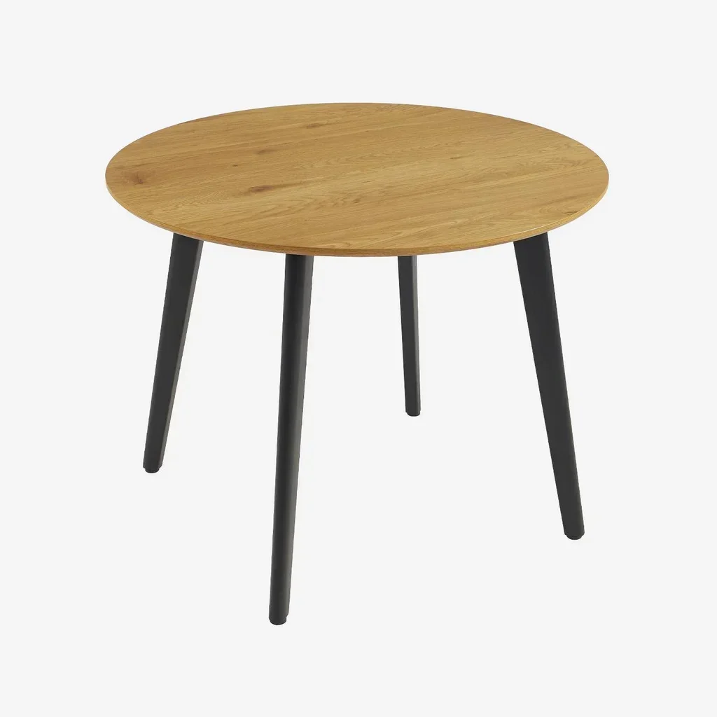 Modern round dining table for 4 wood and black metal Ø100 cm