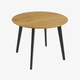 Modern round dining table for 4 wood and black metal Ø100 cm