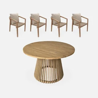 Tavolo Rotondo Legno Acacia con 4 Sedie Eucalipto Giardino Terrazzo