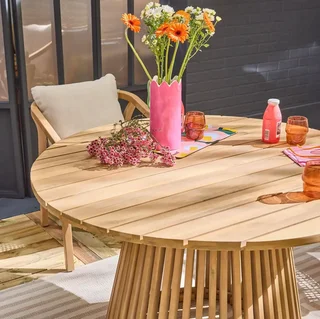 Tavolo Rotondo Legno Acacia con 4 Sedie Eucalipto Giardino Terrazzo