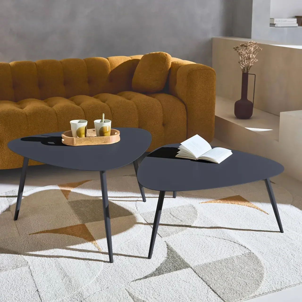 Triangular Nesting Coffee Tables Anthracite Steel Indoor Outdoor