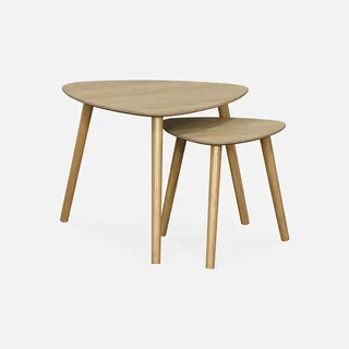 Set de 2 tables gigognes scandinaves en bois naturel design triangulaire