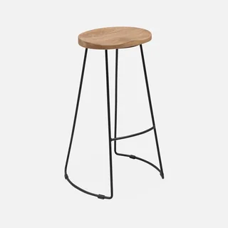 Tabouret bar industriel bois manguier métal noir 75cm lot 2 repose-pieds