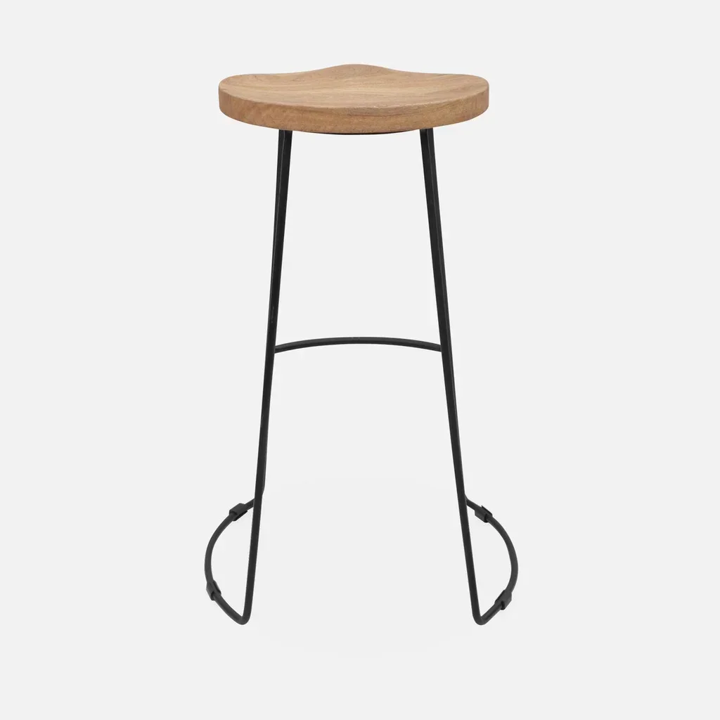 Tabouret bar industriel bois manguier métal noir 75cm lot 2 repose-pieds