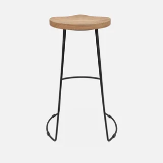 Tabouret bar industriel bois manguier métal noir 75cm lot 2 repose-pieds