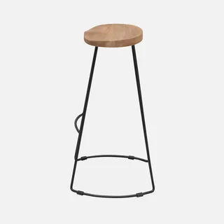 Tabouret bar industriel bois manguier métal noir 75cm lot 2 repose-pieds