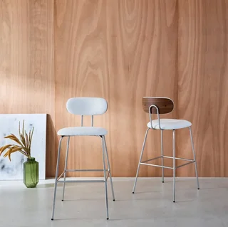Barhocker Holz Nussbaum wasserabweisend weißer Stoff 2er Set