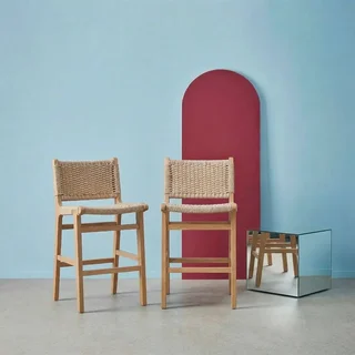 Tabouret de bar bois hévéa corde 64 cm lot de 2 design scandinave