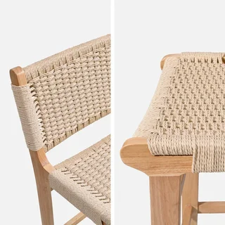 Tabouret de bar bois hévéa corde 64 cm lot de 2 design scandinave