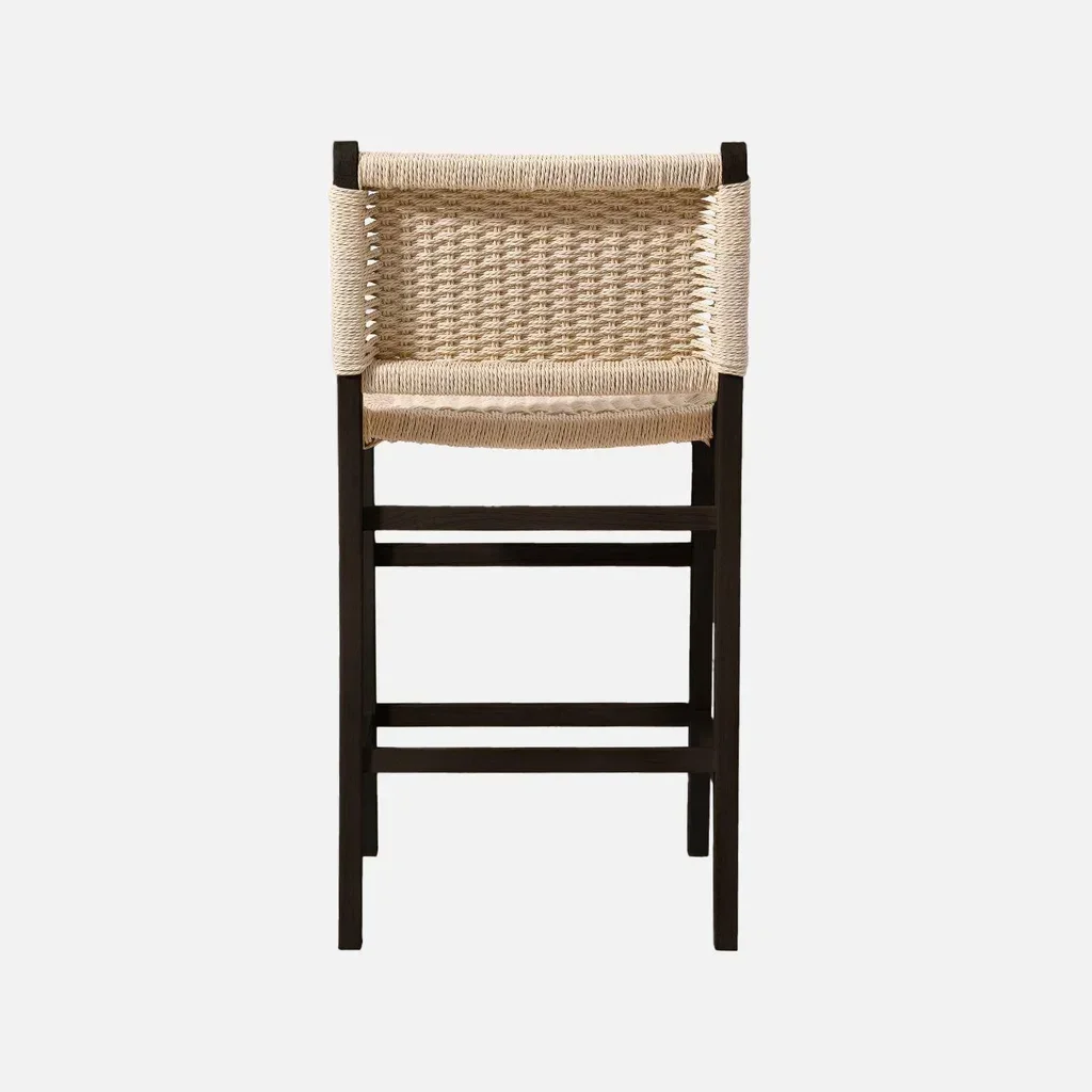 Tabouret de bar bois hévéa corde 64 cm lot 2