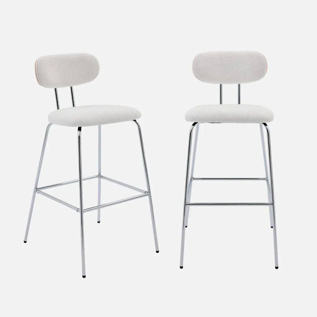 Tabouret de bar bois courbé chêne et tissu déperlant 76,5 cm lot de 2