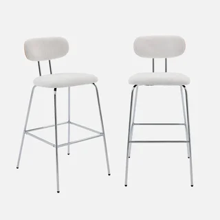 Tabouret de bar bois courbé chêne et tissu déperlant 76,5 cm lot de 2