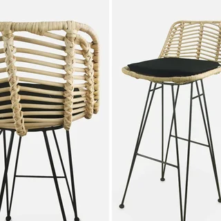 Tabouret bar rotin naturel métal noir 75 cm lot de 2 bohème