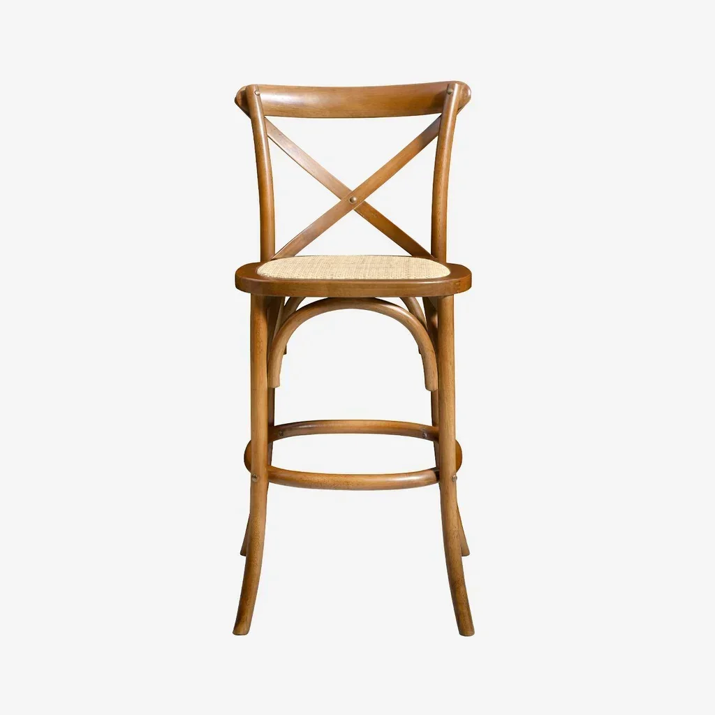 Tabourets de bar vintage bois hévéa et rotin tressé hauteur 65 cm lot de 2 style bistrot