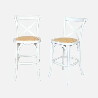 Tabouret bar vintage bois rotin 65cm lot 2 style bistrot