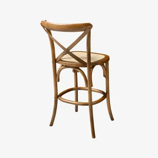 Tabourets de bar vintage bois hévéa et rotin tressé hauteur 65 cm lot de 2 style bistrot