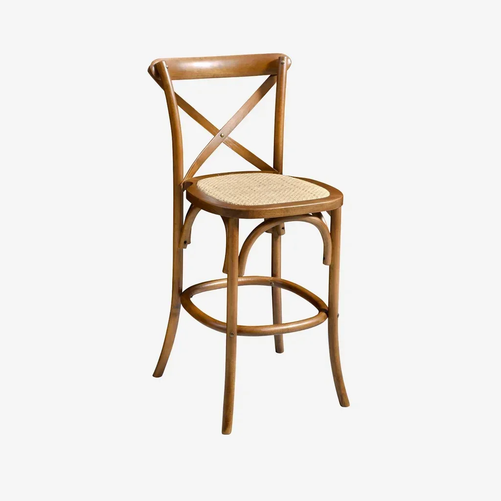 Tabourets de bar vintage bois hévéa et rotin tressé hauteur 65 cm lot de 2 style bistrot