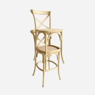 Tabouret bar vintage bois bistrot 65 cm lot 2 rotin