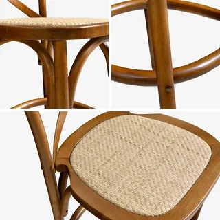 Tabourets de bar vintage bois hévéa et rotin tressé hauteur 65 cm lot de 2 style bistrot