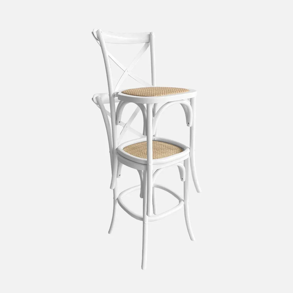 Tabouret bar vintage bois rotin 65cm lot 2 style bistrot