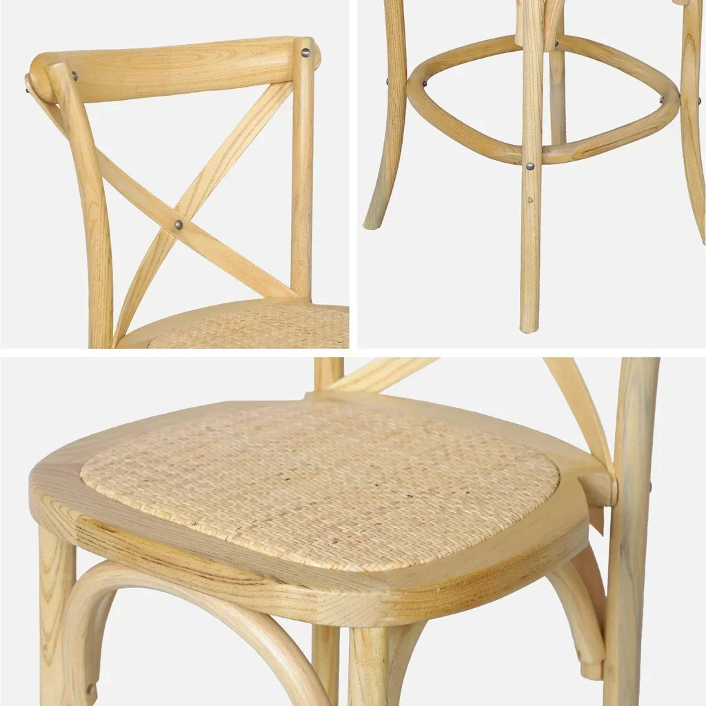 Tabouret bar vintage bois bistrot 65 cm lot 2 rotin