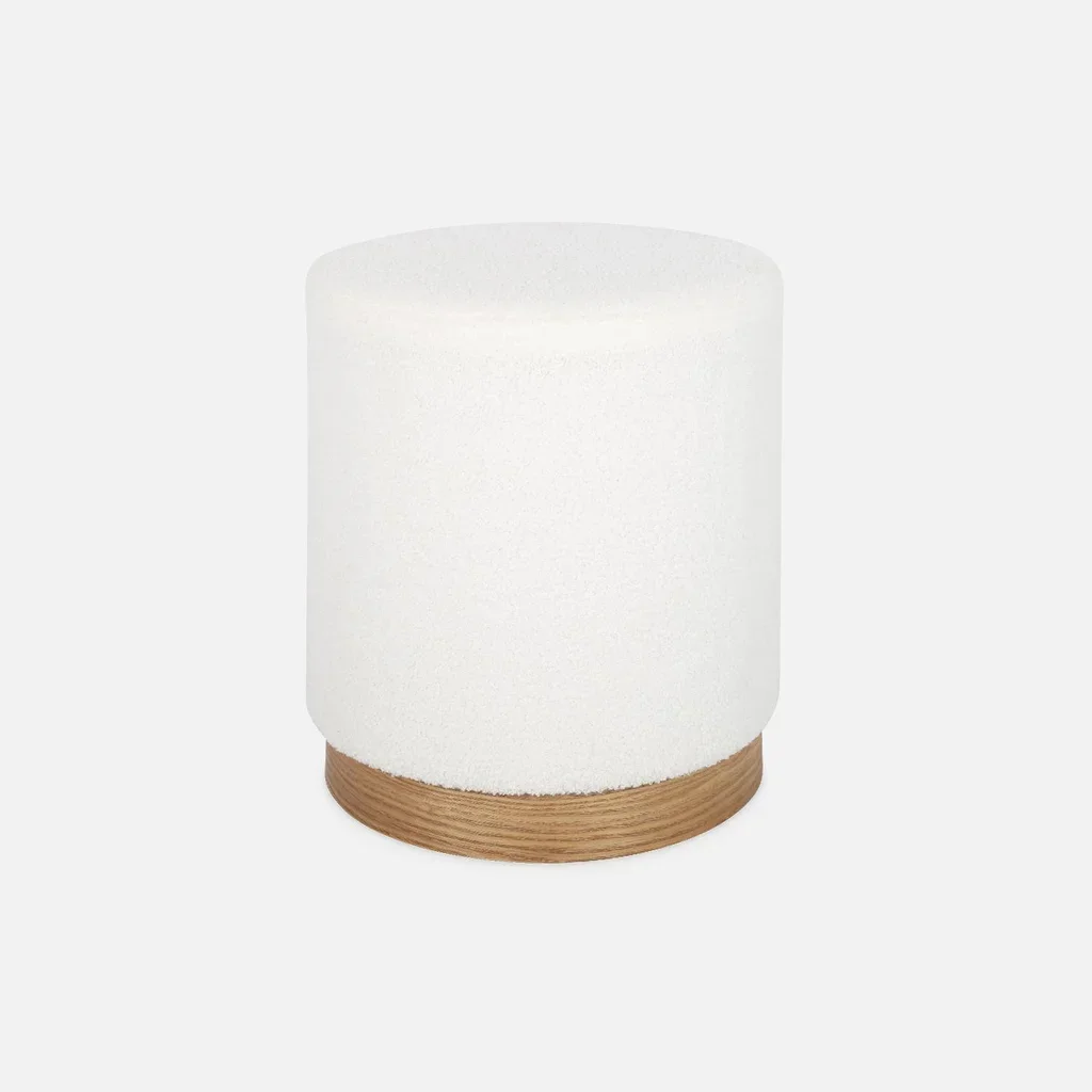 Tabouret bouclette blanc style nordique 45 cm bois sapin