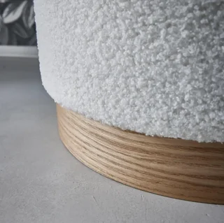 Tabouret bouclette blanc style nordique 45 cm bois sapin