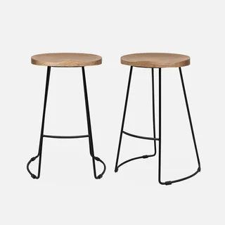 Tabouret bar 65 cm bois manguier métal industriel lot 2 repose-pieds