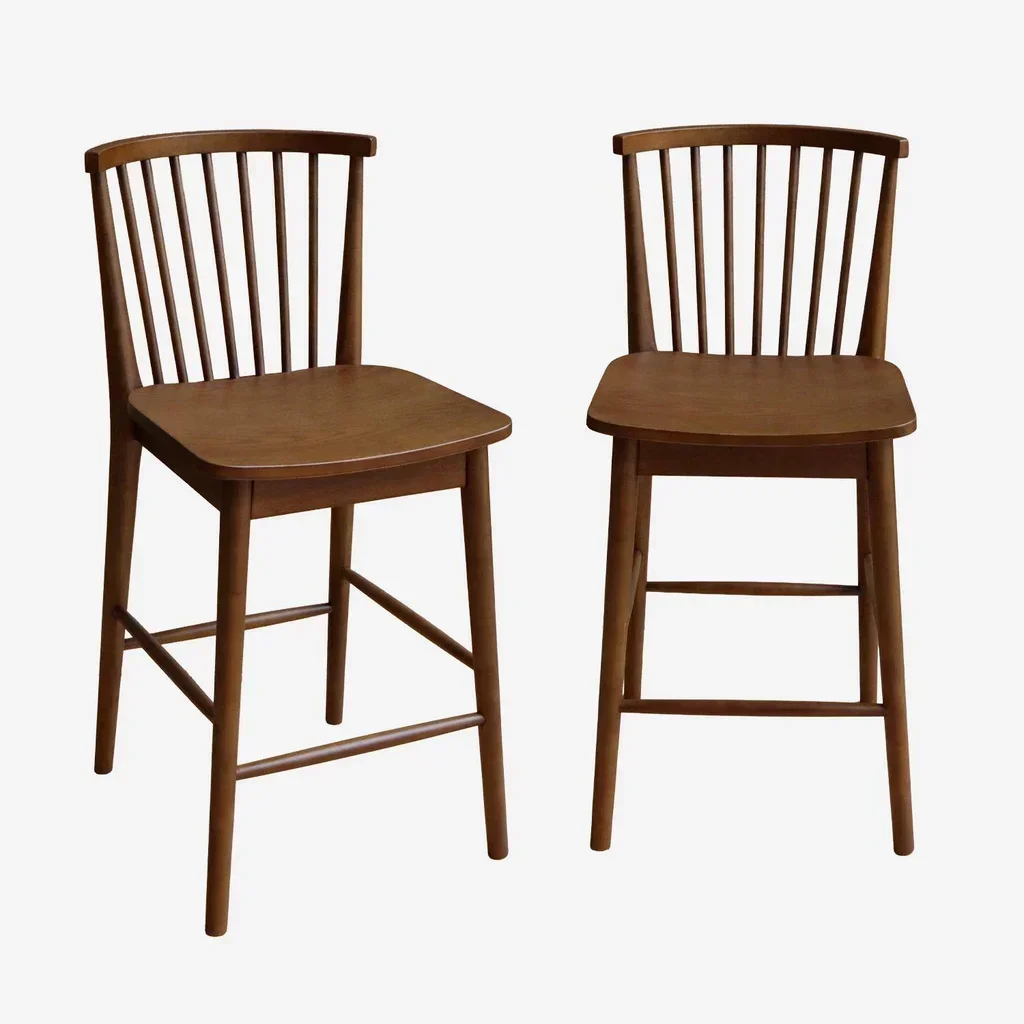 Tabouret de bar bois hévéa 63 cm dossier barreaux lot 2 style bistrot vintage
