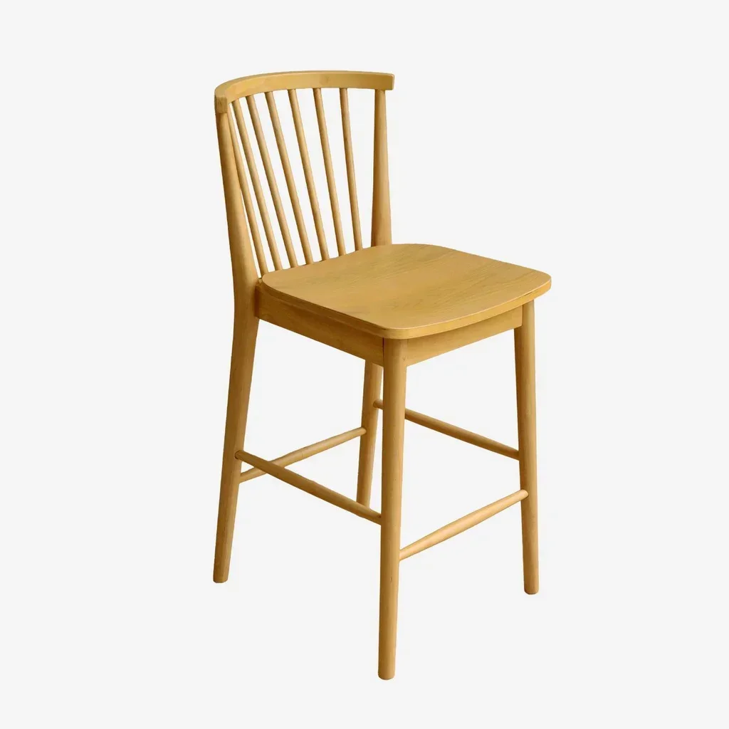 Tabouret de bar bois hévéa 63 cm dossier barreaux lot 2 Paula