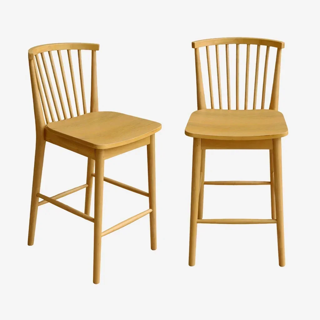 Tabouret de bar bois hévéa 63 cm dossier barreaux lot 2 Paula
