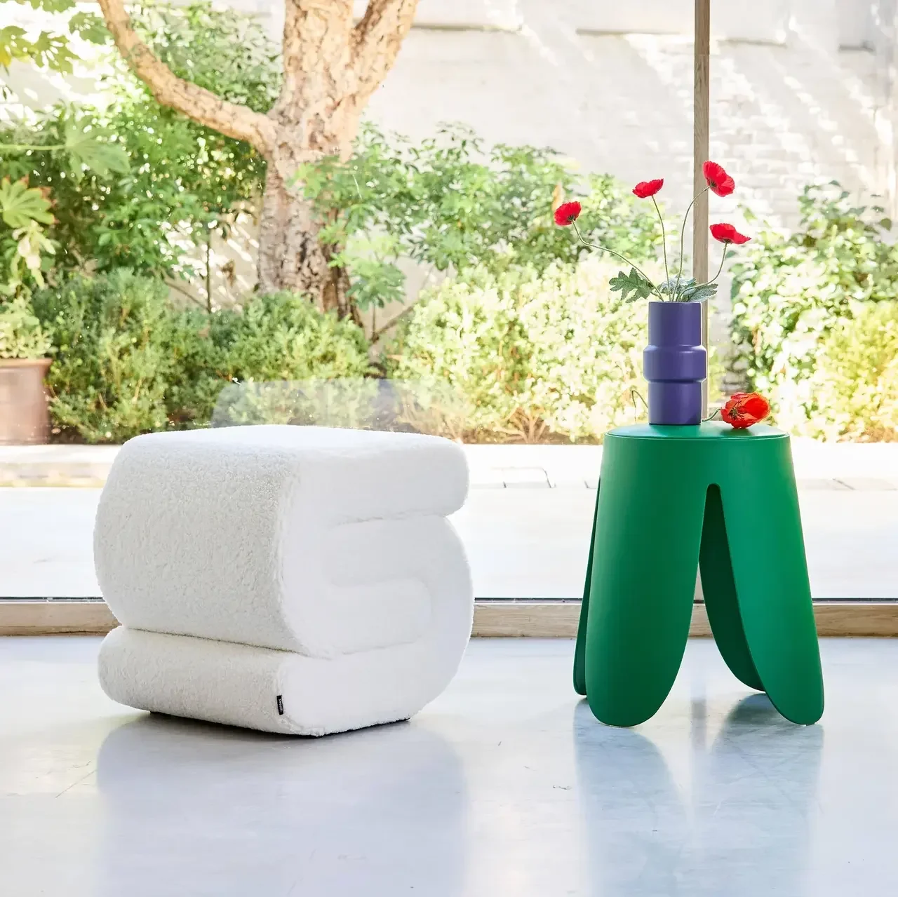 Tabouret design capitonné effet bouclette 1 place Sasha