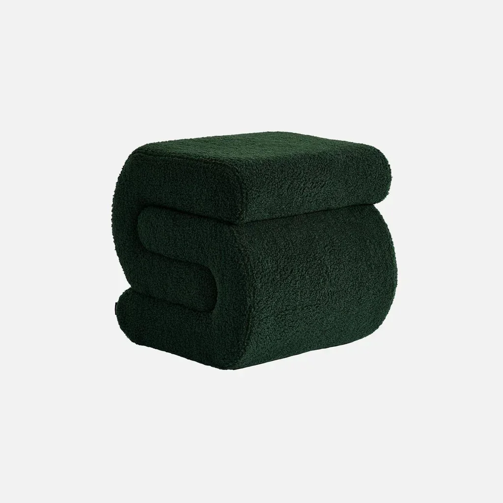 Tabouret design capitonné bouclette beige confortable salon