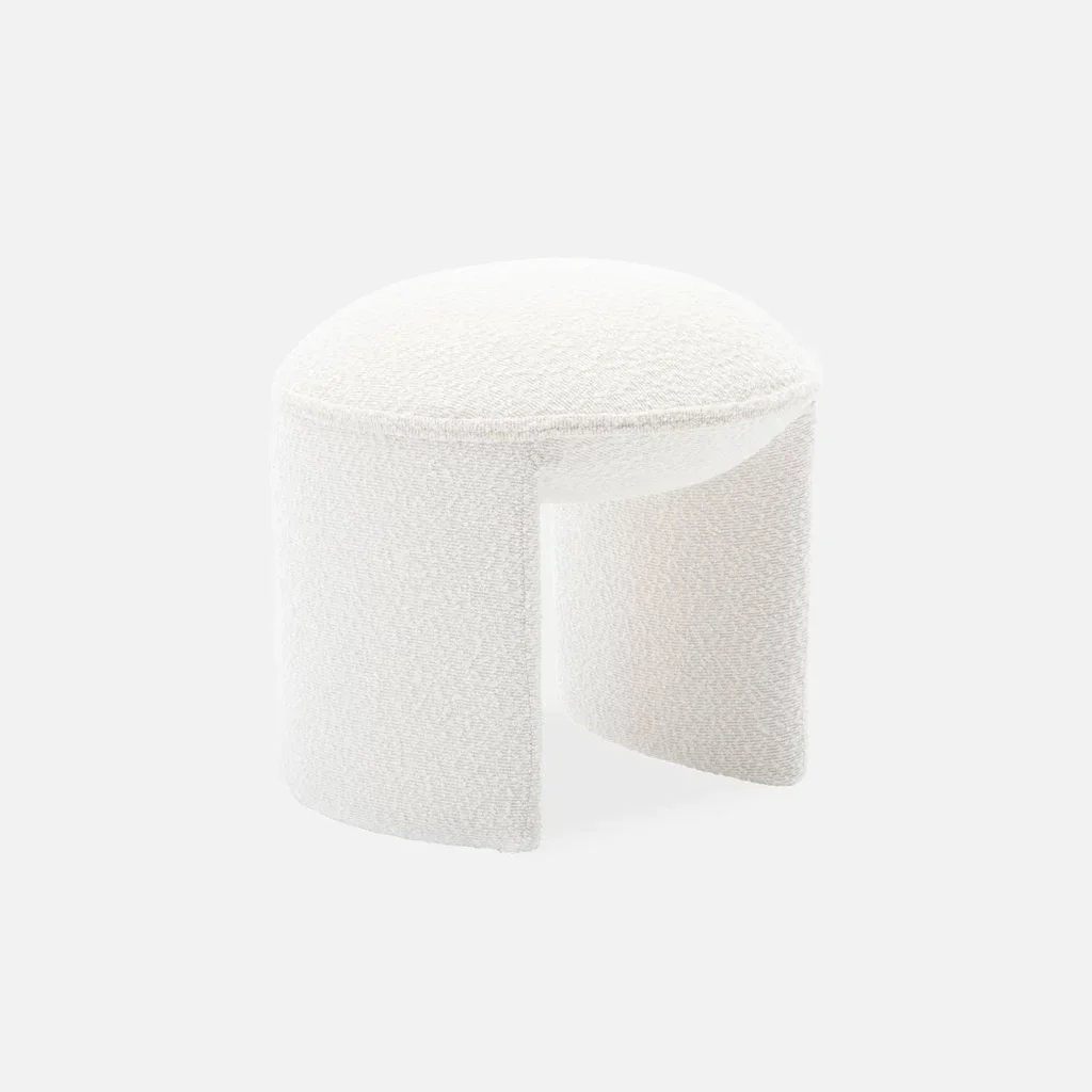 Tabouret design en laine bouclette blanc – style scandinave doux et cosy