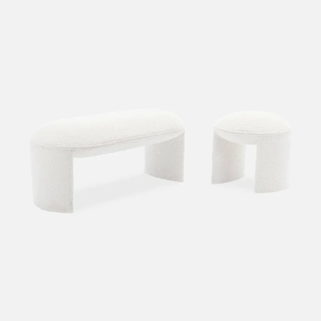 Tabouret design en laine bouclette blanc – style scandinave doux et cosy