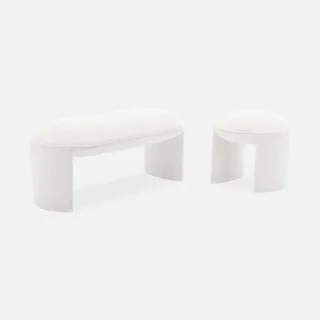 Tabouret design en laine bouclette blanc – style scandinave doux et cosy