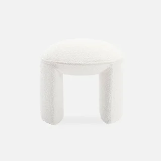 Tabouret design en laine bouclette blanc – style scandinave doux et cosy