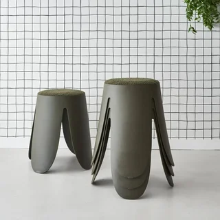 Tabouret empilable bouclette lot 4 Niki beige salon