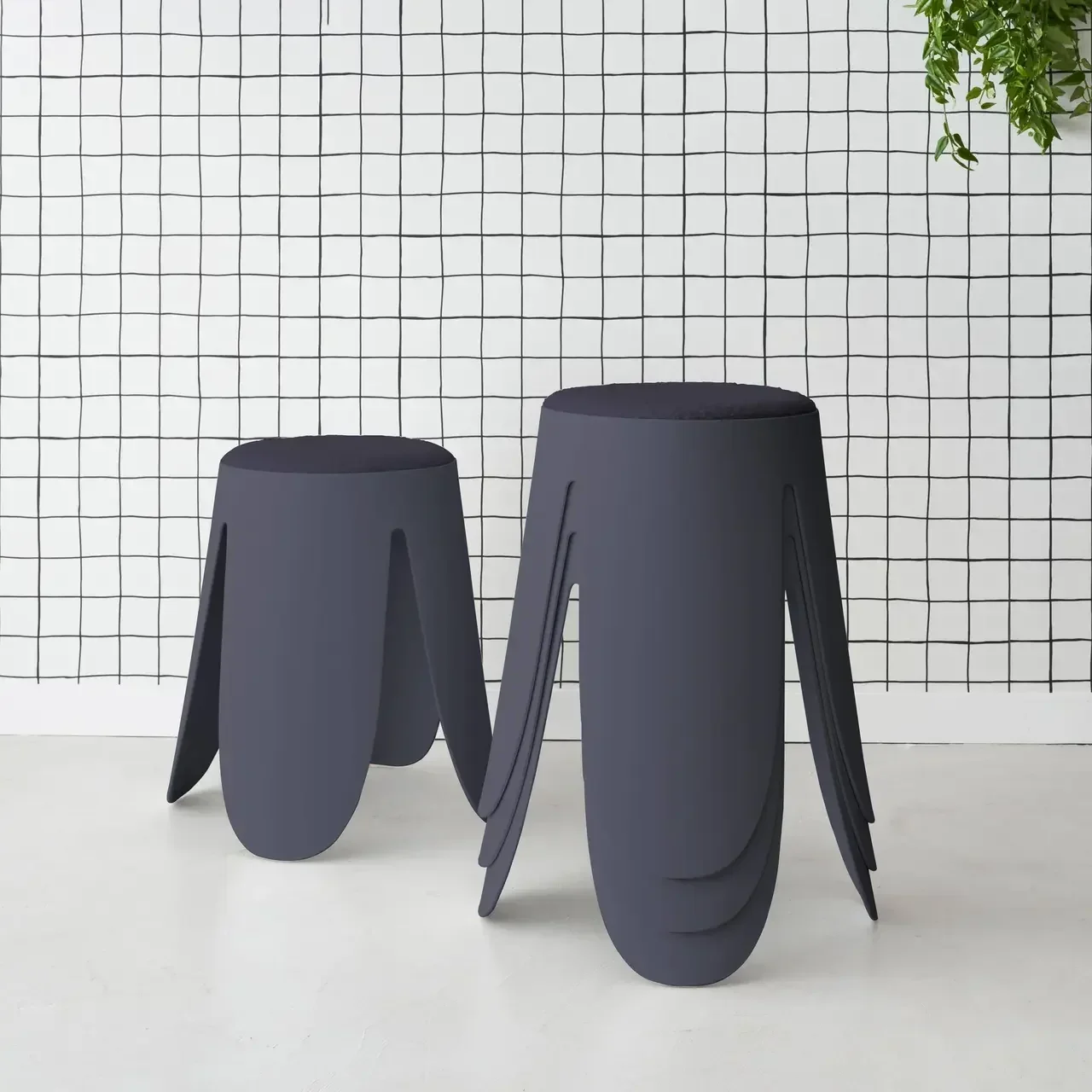Tabouret bouclette empilable Niki lot de 4 design fleur