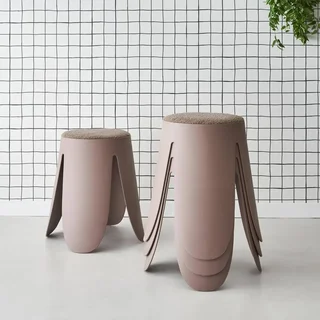 Tabouret bouclette empilable Niki lot 4 pièces design fleur
