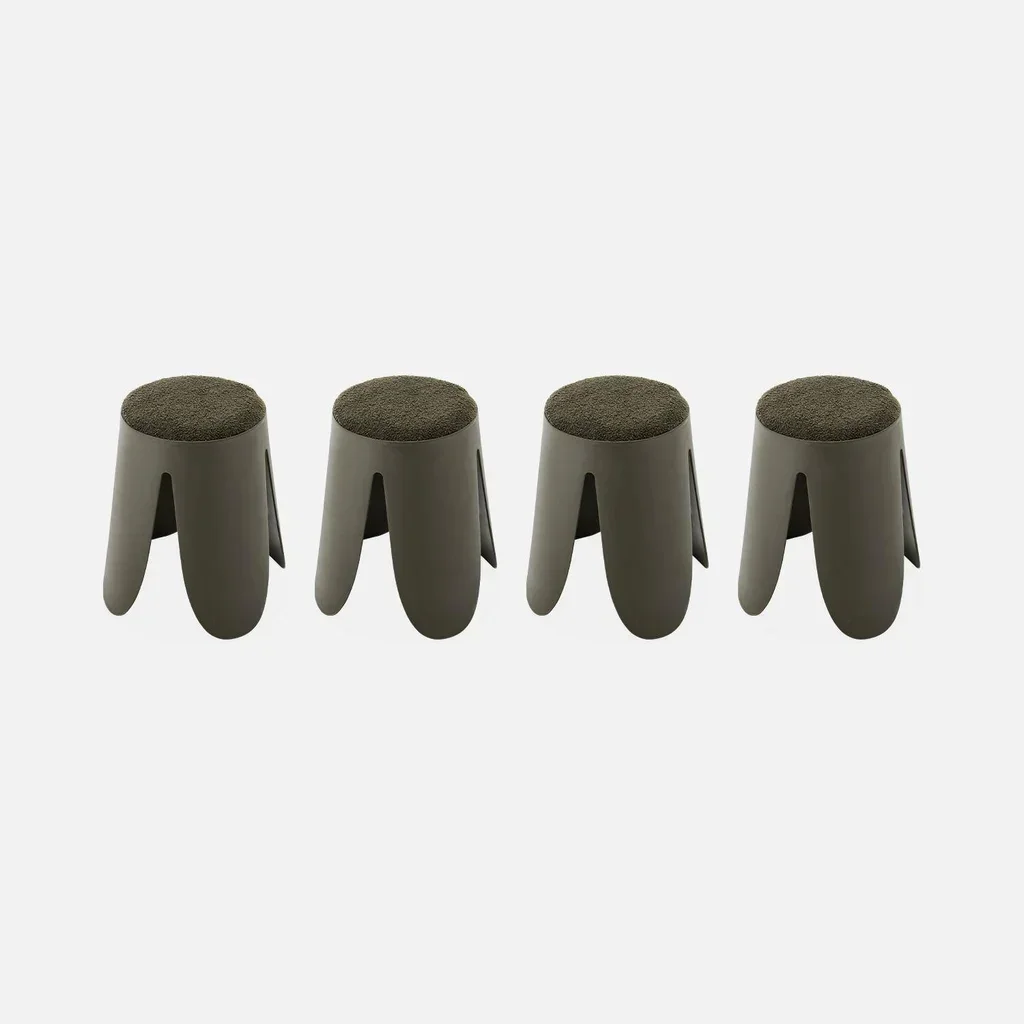 Tabouret empilable bouclette lot 4 Niki beige salon