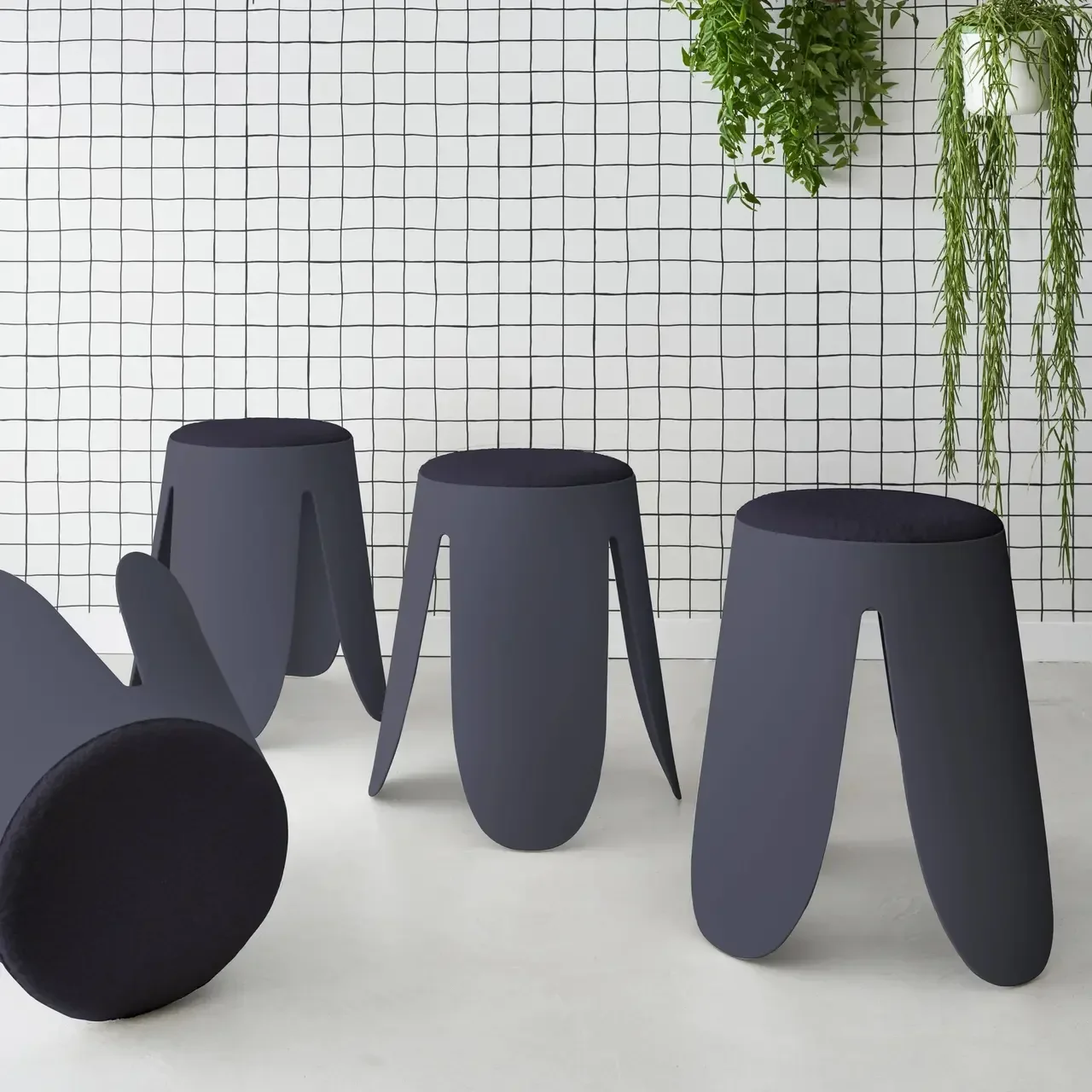 Tabouret bouclette empilable Niki lot de 4 design fleur