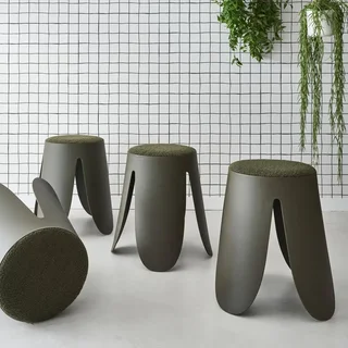 Tabouret empilable bouclette lot 4 Niki beige salon