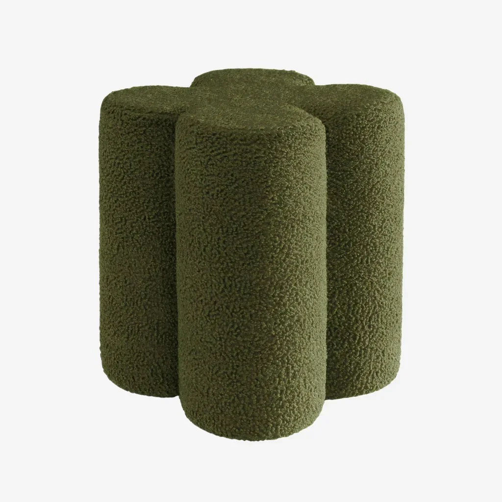 Tabouret pouf trèfle bouclette cosy salon chambre