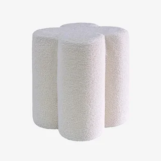Tabouret pouf trèfle bouclette beige salon cosy