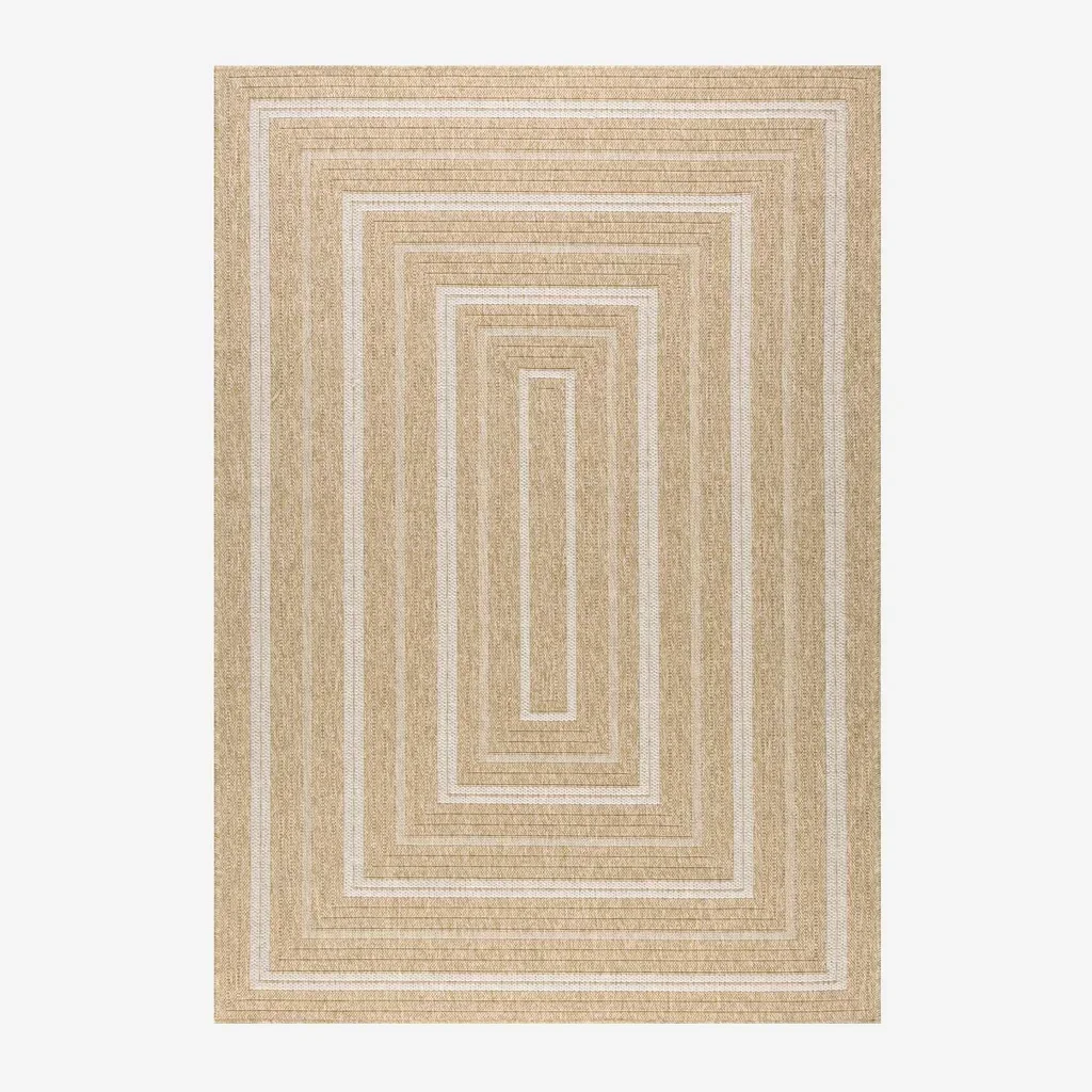 Beige jute-effect graphic pattern indoor outdoor rug Daymo
