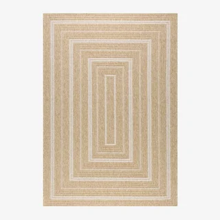 Beige jute-effect graphic pattern indoor outdoor rug Daymo