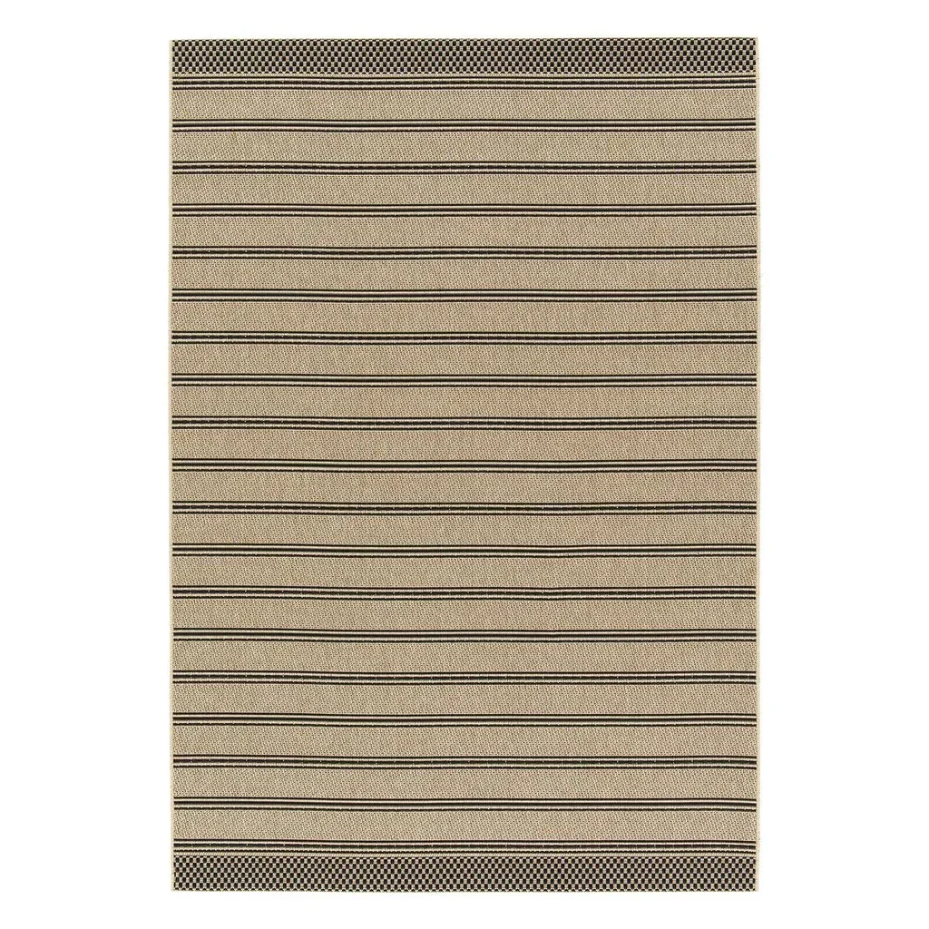 Tapis beige rayures noires effet jute intérieur extérieur résistant UV