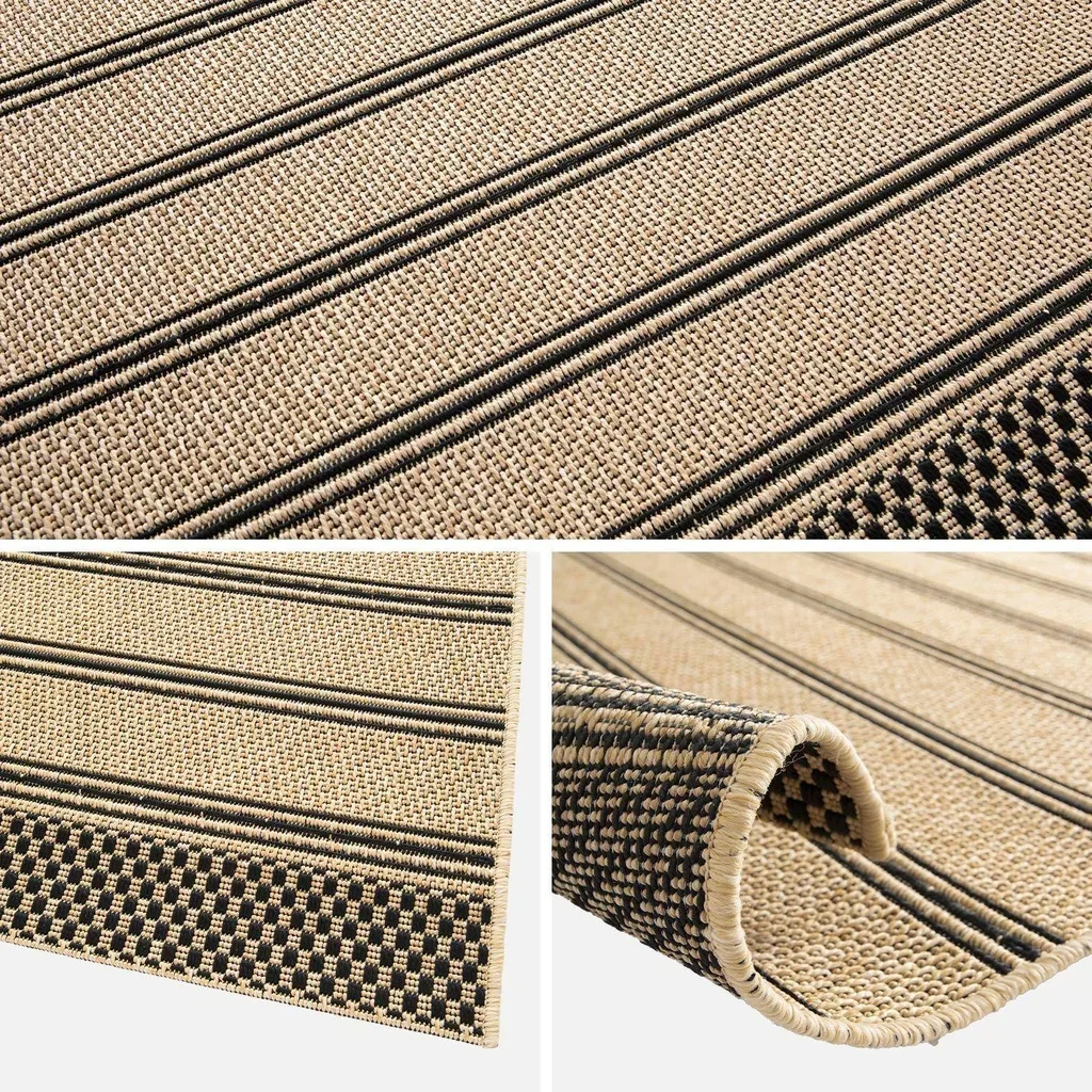 Tapete bege listras pretas efeito juta interior exterior resistente UV