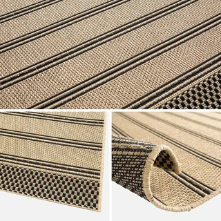 Tapete bege listras pretas efeito juta interior exterior resistente UV